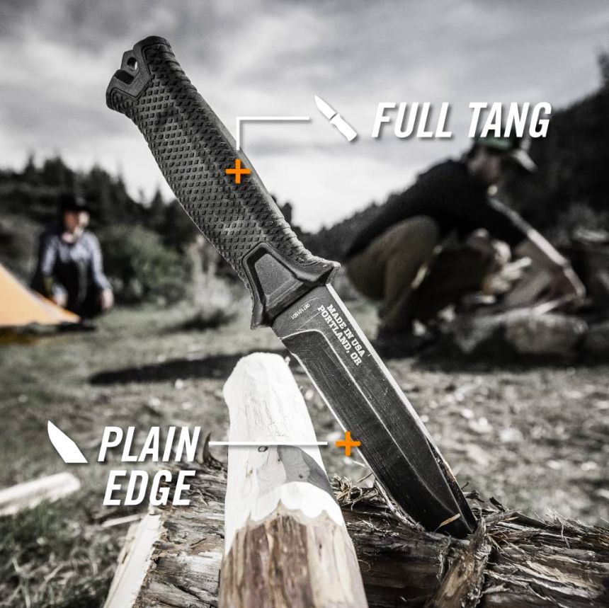 Le couteau de survie tactique Gerber Strongarm, en plus d'être un full-tang, a une lame entièrement à tranchant lisse en acier inoxydable 420HC à haute teneur en carbone