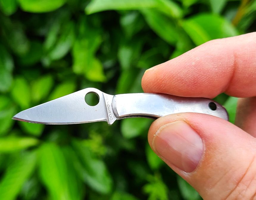 Voici comment il apparaît dans la main (en fait, entre les doigts !) le couteau pliant ultra compact Spyderco Bug C133P