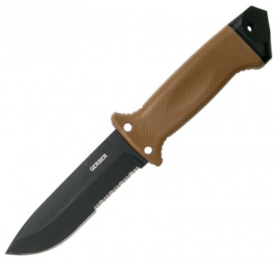 Couteau Tactique Gerber LMF II Infantry Coyote Brown, avec lame anti-reflet en acier 420HC à haute teneur en carbone, aiguiseur et sangles réglables