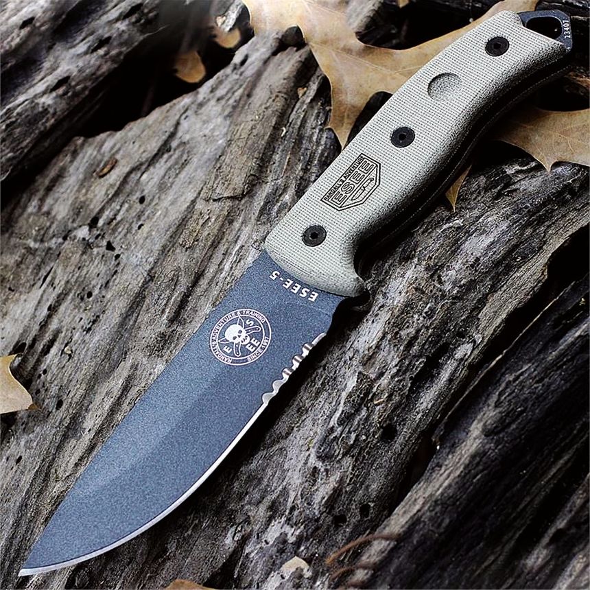 Couteau pour travaux lourds Survival ESEE-5S Randall's Adventure avec lame en acier carbone 1095 d'une épaisseur de 6 mm